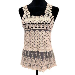Vtg ISSI‎ Y2K Top Womens M Lace Cami Sheer Feminine Boho Chic Lolita Coquette